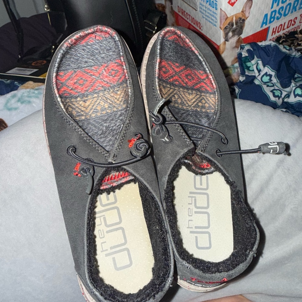 Hey Dude Black Shoes with Red Pattern